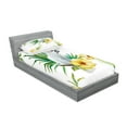 thumbnail image 2 of Ambesonne Animal Fitted Sheet & Pillow Sham Set, Hibiscus with Wild Birds, Twinxl, White Yellow Green, 2 of 2