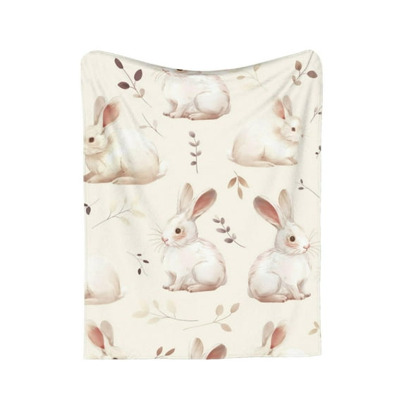 SLYNSHome Bunny Blanket Easter Decoration Beige Cute Rabbits Flannel Fleece Throw Blanket for Sofa Couch Bed