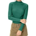 thumbnail image 5 of Fshiont Y2k Womens Long Sleeve Stretch Mock Neck Ribbed T-Shirt Slim Fit Casual Basic Tops Dark Green One Size, 5 of 7