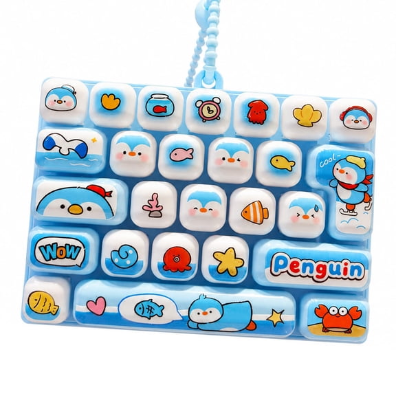 2027 New 26-Key Keyboard Fidget Toy, Cute Cartoon Clicky Keyboard Clicker Toy with Keychain, Backpack Charm Pendant for Stress Relief