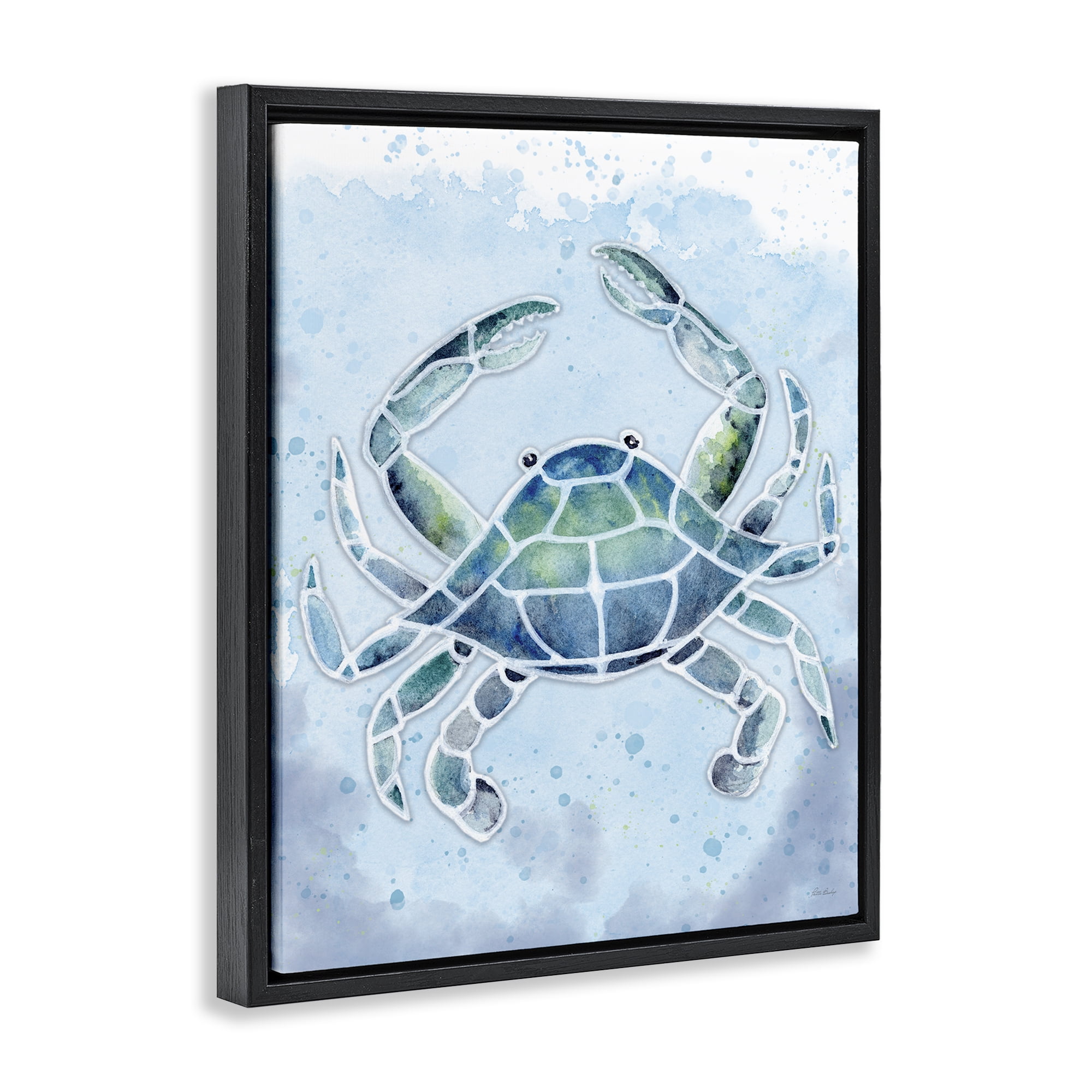 Stupell Industries Stained Glass Crab Nautical & Beach Painting Black Floater Framed Canvas Art Print Wall Art, 17 x 21