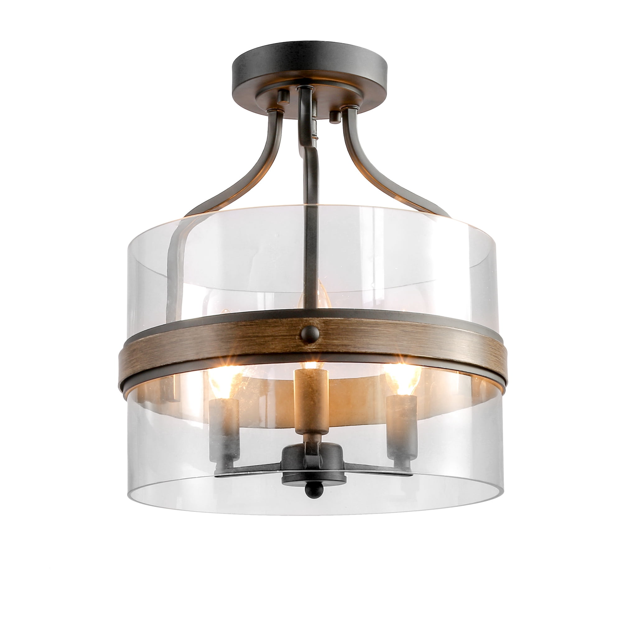 LNC Faux-Wood Ring Ceiling Light Clear Glass Shade, 3 Lights Ceiling Lighting Fixtures for Dining Room
