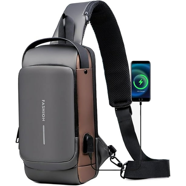 Mochila Cruzada Antirrobo Impermeable,Bolso Bandolera con Puerto de Carga USB,Mochila antirrobo unisex,Bolsa Antirrobo Hombre,Bandolera Hombre,erfecta para Actividades como Deportes, Compras