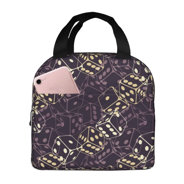 Fotbe Dice Bolsa Térmica con Estampado y Forro de Aluminio Grueso Bolsa de Almuerzo con Bolsillo Frontal para Hombres y Mujeres, Ideal para Trabajo, Escuela
