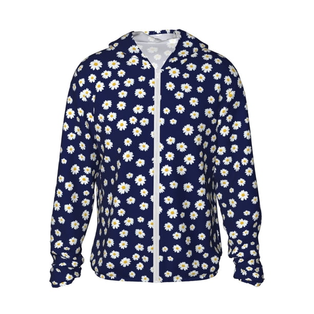 Fotbe Daisies Flowers Chaqueta con Protección Solar UPF 50+ para Hombre y Mujer, Camisa con Capucha y Bolsillos-X-Large