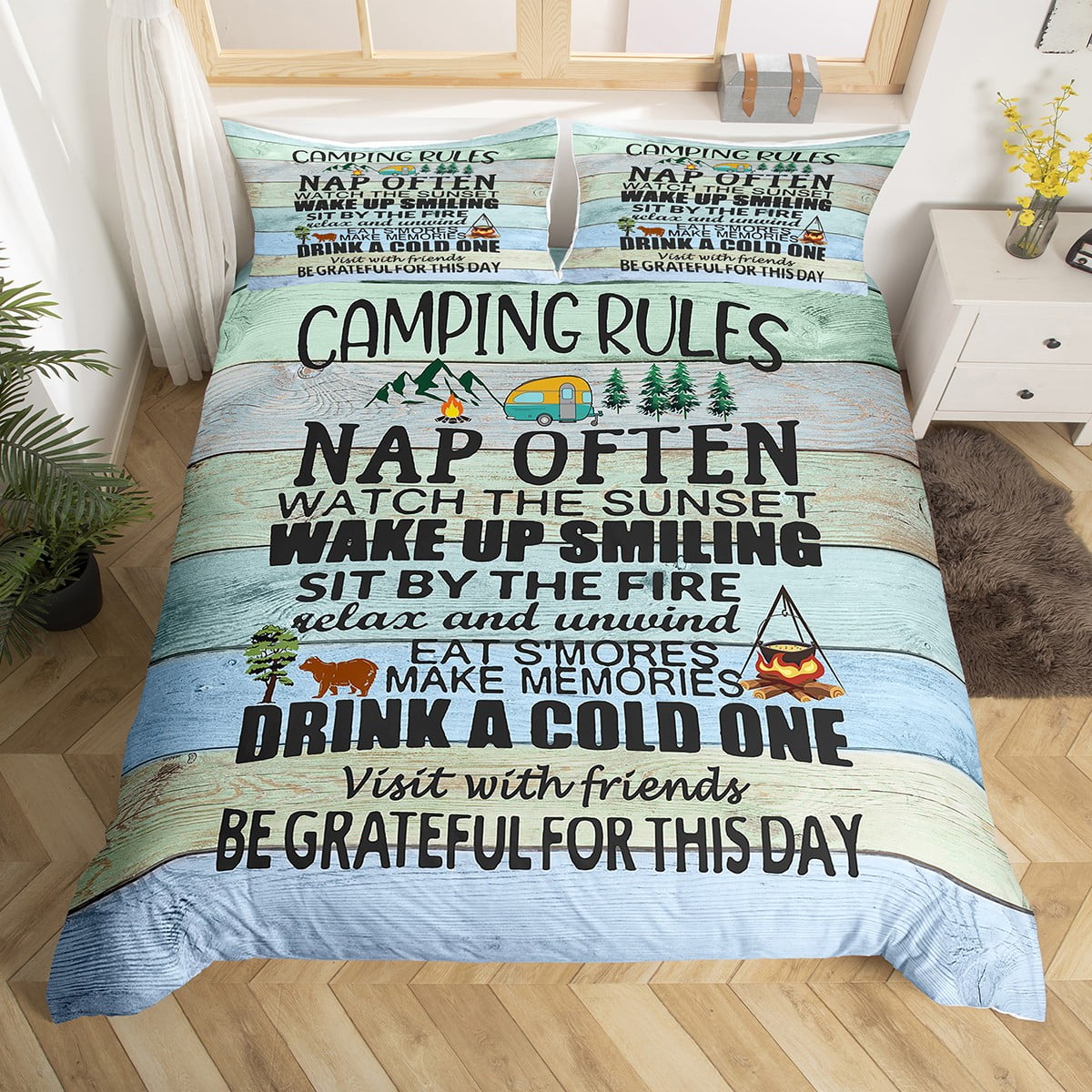 YST Camping Themed Bedding for Family Boys Girls Camper Duvet Cover