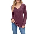 thumbnail image 2 of Craaazy Long Sleeved V-Neck Shirts for Women Solid Color Casual Curved Hem Tunic Tops Gifts, 2 of 8