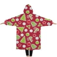thumbnail image 2 of Oversized Wearable Blanket Hoodie,Red Christmas Decoration Pattern Sherpa Blanket Hoodie with Super Pockets,Super Warm Fuzzy Pullover for Women & Men, 2 of 6