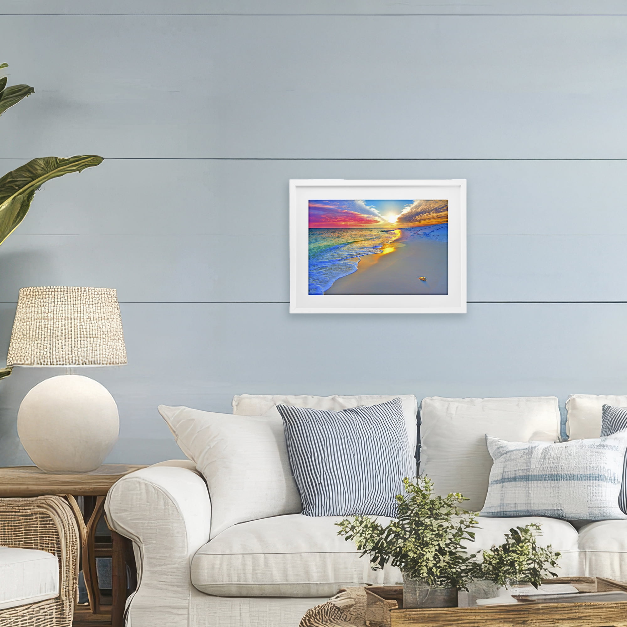 Stupell Industries Prismatic Rainbow Sunset Beach White Framed Print Under Glass, design by Eszra Tanner