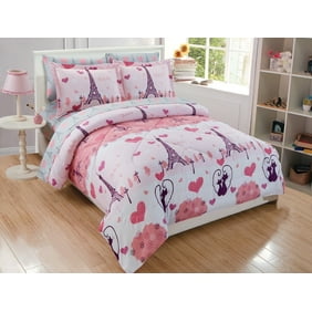 Bedding Twin 4 Piece Girls Comforter Bed Set Paris Eiffel Tower