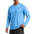 thumbnail image 6 of GrmtClth Men's Crew Neck Raglan Long Sleeve Pullover T Shirt, Small Chest Logo Print Quick Dry UV Protection Sport Casual Tops Blue L, 6 of 7