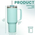 thumbnail image 6 of JUSTLET 40 oz Vacuum Insulated Stainless Steel Travel Mug, Tumbler with Handle & Straw, Seafoam, 6 of 10