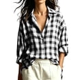 thumbnail image 3 of VBVC Women's Plaid Button Down Shirt , Ladies' Long Sleeve Collared Blouse , Casual Y2K Breathable Top For Women, Black , S-2XL, 3 of 10