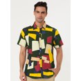 thumbnail image 2 of Unique Bargains Men's Irregular Geometric Short Sleeve Button Down Shirts Black Yellow S, 2 of 6