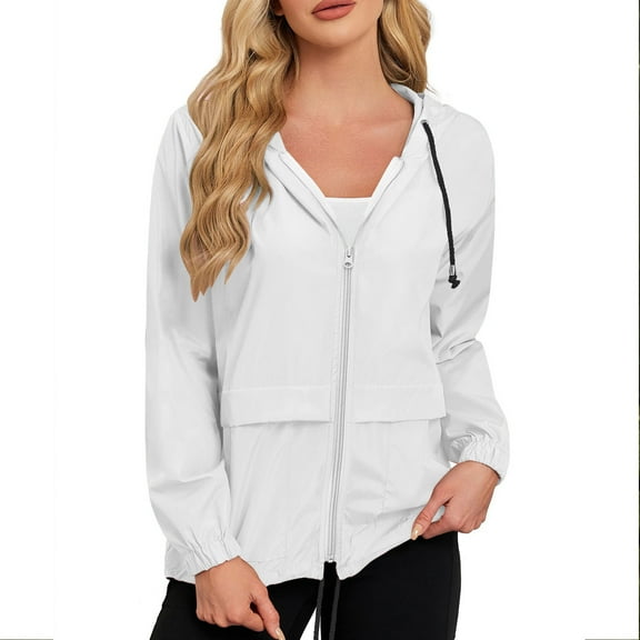 RYRJJ Womens Waterproof Rain Jackets Lightweight Packable Hooded Raincoat Outdoor Active Windbreaker Outwear with Pockets(White,M)