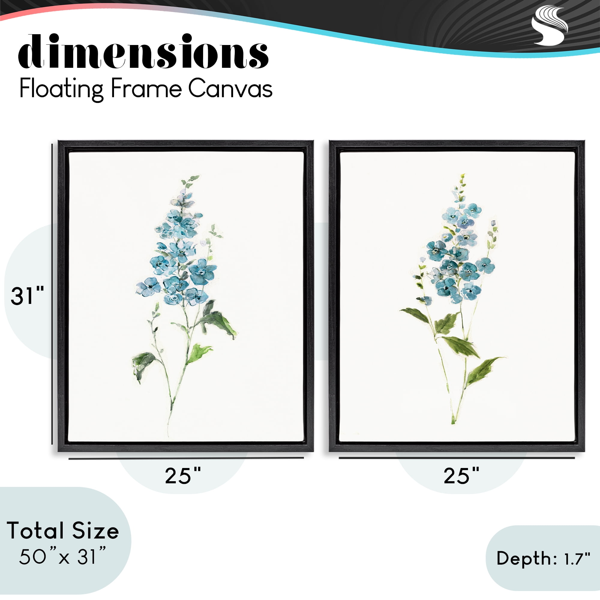 Stupell Industries Blue Watercolor Sprigs 2 Piece Black Framed Floater Canvas Set, design by Sally Swatland
