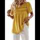 thumbnail image 3 of Blusas de Verano para Mujer, Cuello Redondo, Corta, Blusas Casuales de con Dobladillo de Encaje Fluido, Ropa de Moda 2025 Amarillo S, 3 of 10