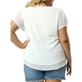 thumbnail image 3 of Unique Bargains Women's Plus Pin Dots Round Neck Casual Smocked Bell Short Sleeve Top 2X White, 3 of 7