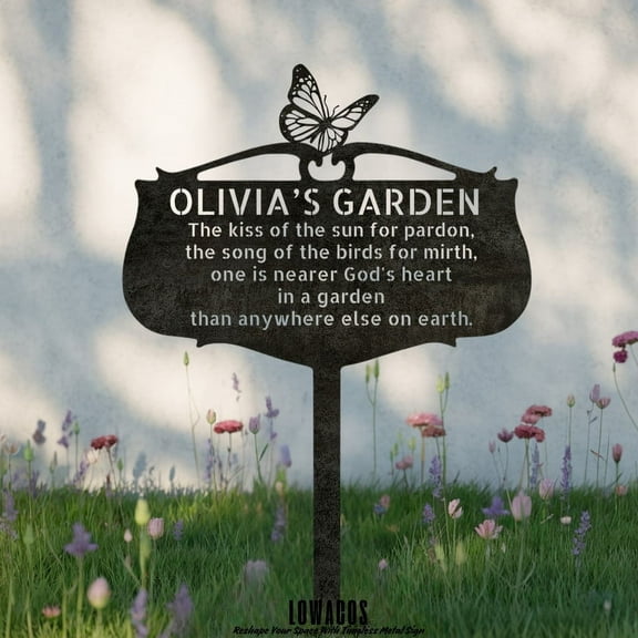 Custom Metal Sign for Garden – Personalized Outdoor Decor Stake with "The Kiss of the Sun" Poem – Housewarming Gift for Nature Lovers, Homeowners & Memorials – Weatherproof Steel for Outside Use