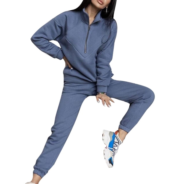 Innerwin Tracksuit Set Long Sleeve Womens Lounge Sets Exercise Solid Warm Two Piece Outfit Navy Blue XL