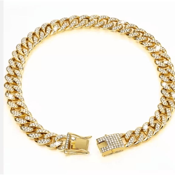 Luxury Alloy Pet Chain Collar — Sparkling Rhinestone-Style Metal Choker for Dogs & Cats (Gold - Size S)