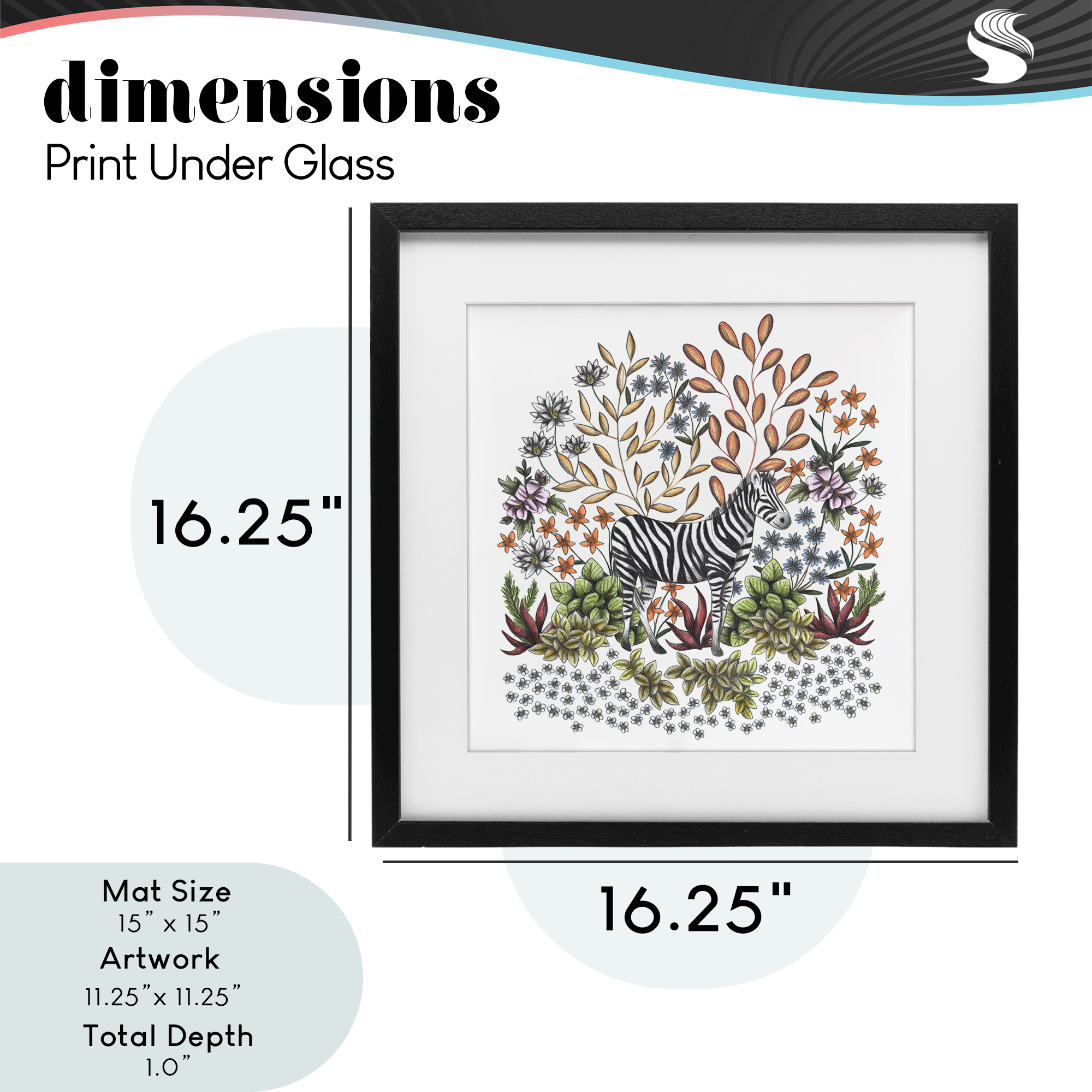 Jungle Wildlife Zebra Black Framed Print Under Glass, design by Cecilia Battaini