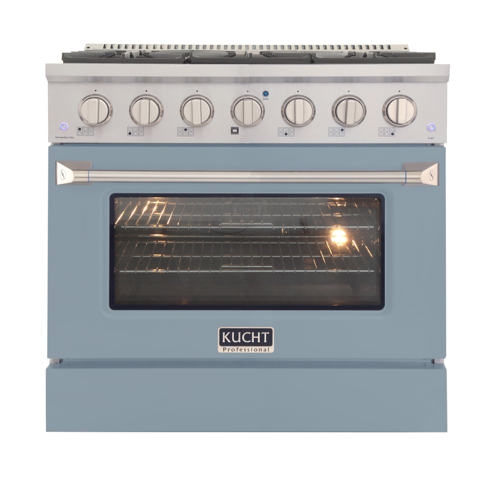 36 in. 5.2 cu. ft Dual Fuel Range for Propane Gas Sealed Burners in Light Blue.