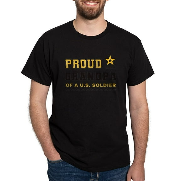 CafePress - Proud Grandpa Of A Soldier Black And Gold T Shirt - Men's Classic Graphic Cotton T-Shirt