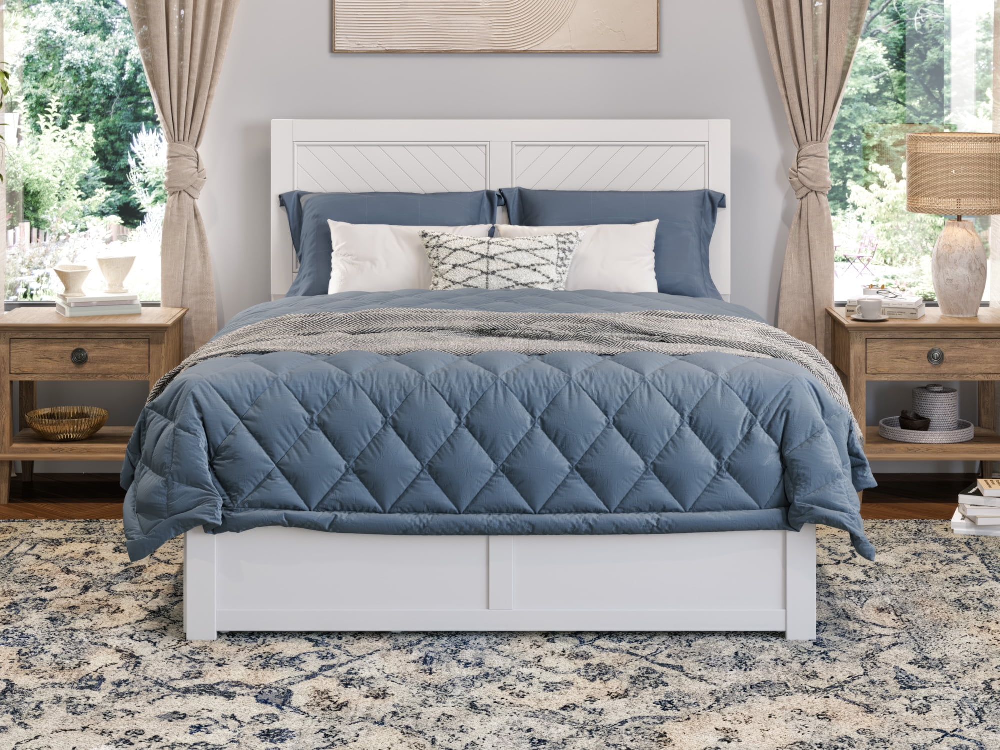 AFI Canyon White Solid Wood Platform Bed with Footboard & Set of 2 Storage Drawers, Queen