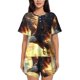 thumbnail image 1 of Balery Golden Sky Bald Eagle Conjunto de Pijama para Mujer con Estampado, Dos Piezas de Manga Corta y Shorts, Ropa de Dormir Suave con Cuello Redondo y Bolsillos-Small, 1 of 6