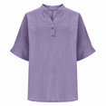 thumbnail image 3 of Button Down Linen Shirts for Women 3/4 Sleeve V Neck Linen Tops Fashion Summer Casual Pullover Loose Lightweight Beach Vacation Holiday Blouses, 3 of 6