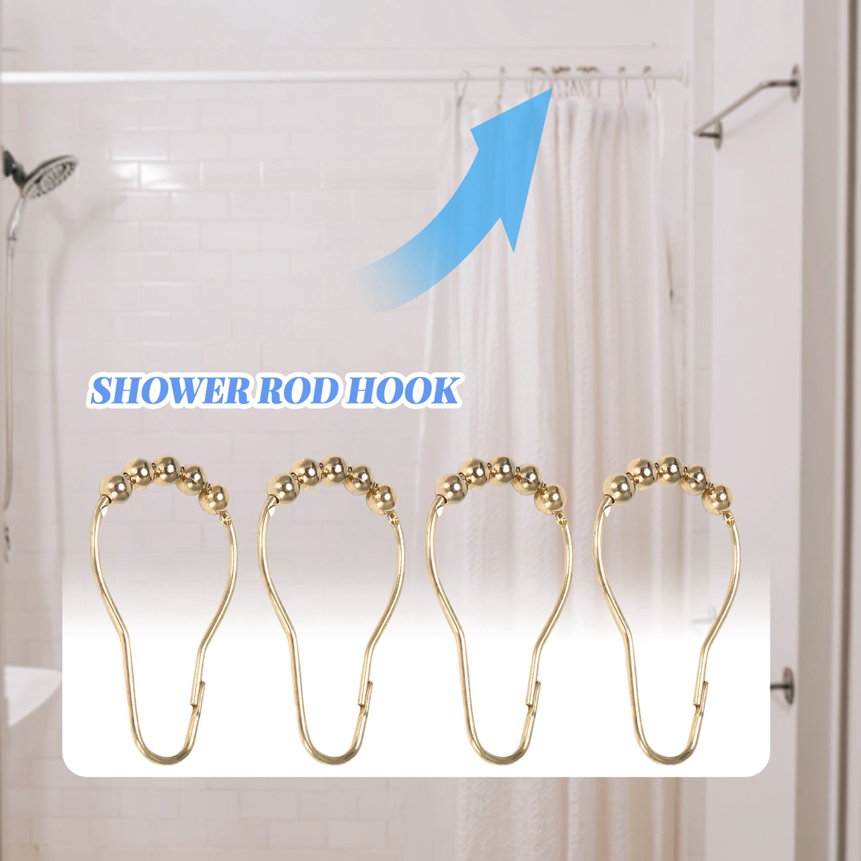Prebarfun 40 Pièces Anneaux Rideau Douche En Fer Antirouille - Crochets Larges Avec Système Coulissant