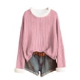 thumbnail image 4 of Sexlip Women's Knitted Sweaters Plush Fur Trim Crew Neck Long Sleeve Ribbon Pullover Holiday Casual Dressy Fall Sweater Pink XXL, 4 of 5