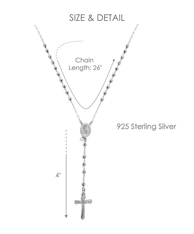 Brilliance Fine Jewelry Sterling Silver Crystal Rosary Rhodium Plated Necklace 26"