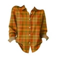 thumbnail image 4 of Retro Plaid Print Shirt Dressy Work Tops Patchwork Button Down Shirts Long Sleeve Plaid Button Up Plaid Shirt Shirts for Women Lightweight Fall Blouses Plaid Fall Blouses Fall Outfits Orange XXL, 4 of 4