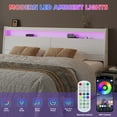 thumbnail image 5 of Full Size Headboard with LED Lights, Storage Cabinet & Built-in Charging Station, Modern Wooden Headboard with Baseboard Groove Design, Easy Assembly, 5 of 7