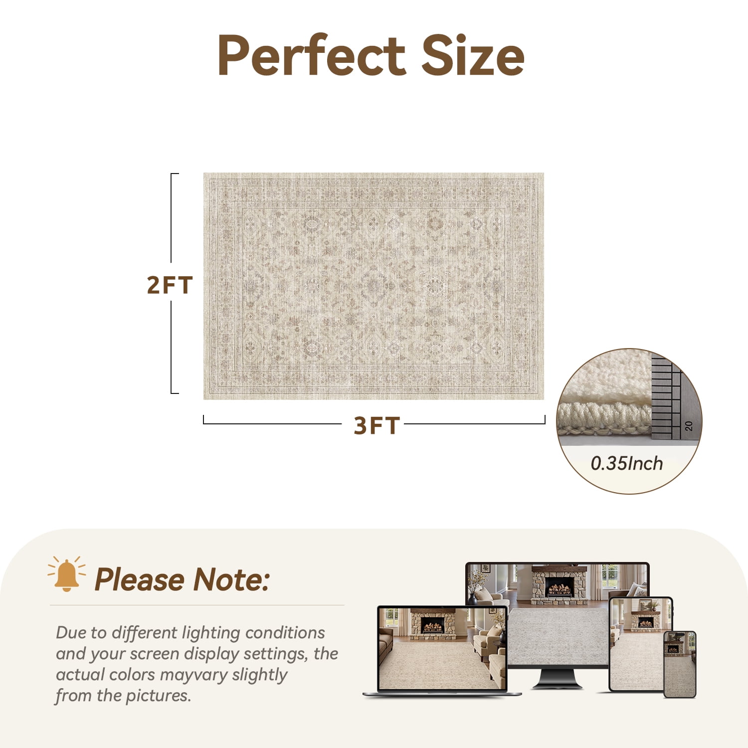 SIXHOME 2'x3' Vintage Distressed Area Rug Soft Washable Non-Slip Carpet American Classic Retro Rug with Geometric Rugs for Living Room Bedroom Neutral Home Decor Beige