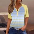 thumbnail image 1 of Fiudx Tops para Mujer Top de Manga Corta con Cuello En V y Estampado de Rayas Degradado de Color Sólido con Botones para Mujer, 1 of 5