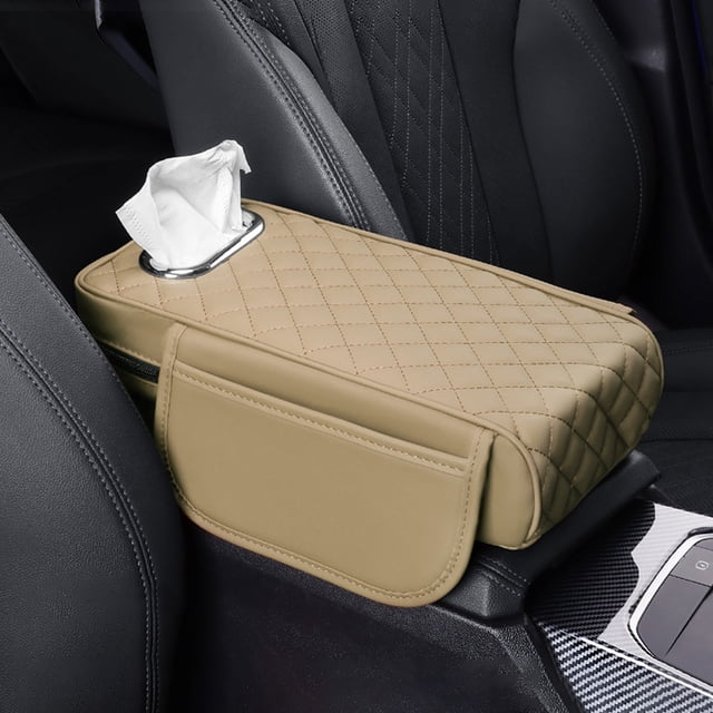 Center Console Arm Rest Cover with Pocket and Tissue Holder - Cushion Pad for SUV Truck Sedan Vehicle Auto Armrest Protector and Storage Accessory