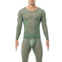Fewfanhot Men Solid Fitted Round Neck Thermal Set with Long Sleeves and Elastic Waist Pants for a Streamlined Base Layer