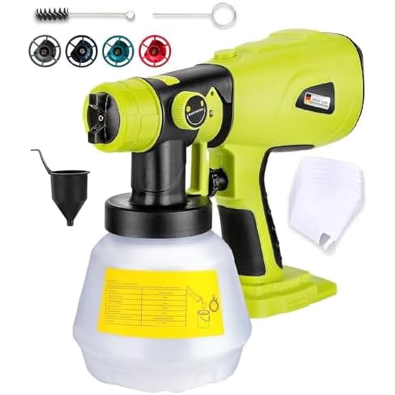 Cordless Paint Sprayer Compatible with Ryobi One 18V Battery 1000ml Capacity HVLP Spray Paint Gun 3 Patterns and 4 Nozzles for Wall Fence Furniture House Painting(Battery Not Included)