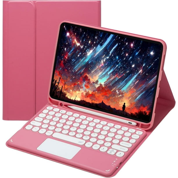 Funda con teclado táctil para iPad 9.7 2018/2017 / iPad Air 2 / iPad Air con portalápices - Teclado Bluetooth táctil magnéticamente desmontable