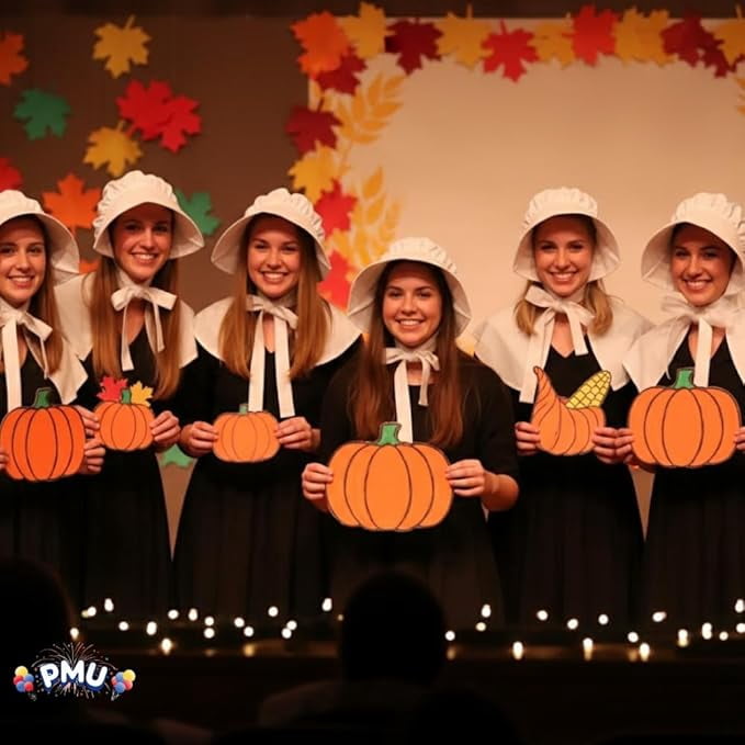 PMU Thanksgiving Pilgrim Bonnet Hat, White Costume for Women Pack of 6