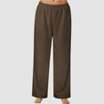 thumbnail image 2 of Mepaouo Women's Wide Leg Striped Pants Casual Drawstring Elastic Low Rise Pajama Pants(Coffee,L), 2 of 7