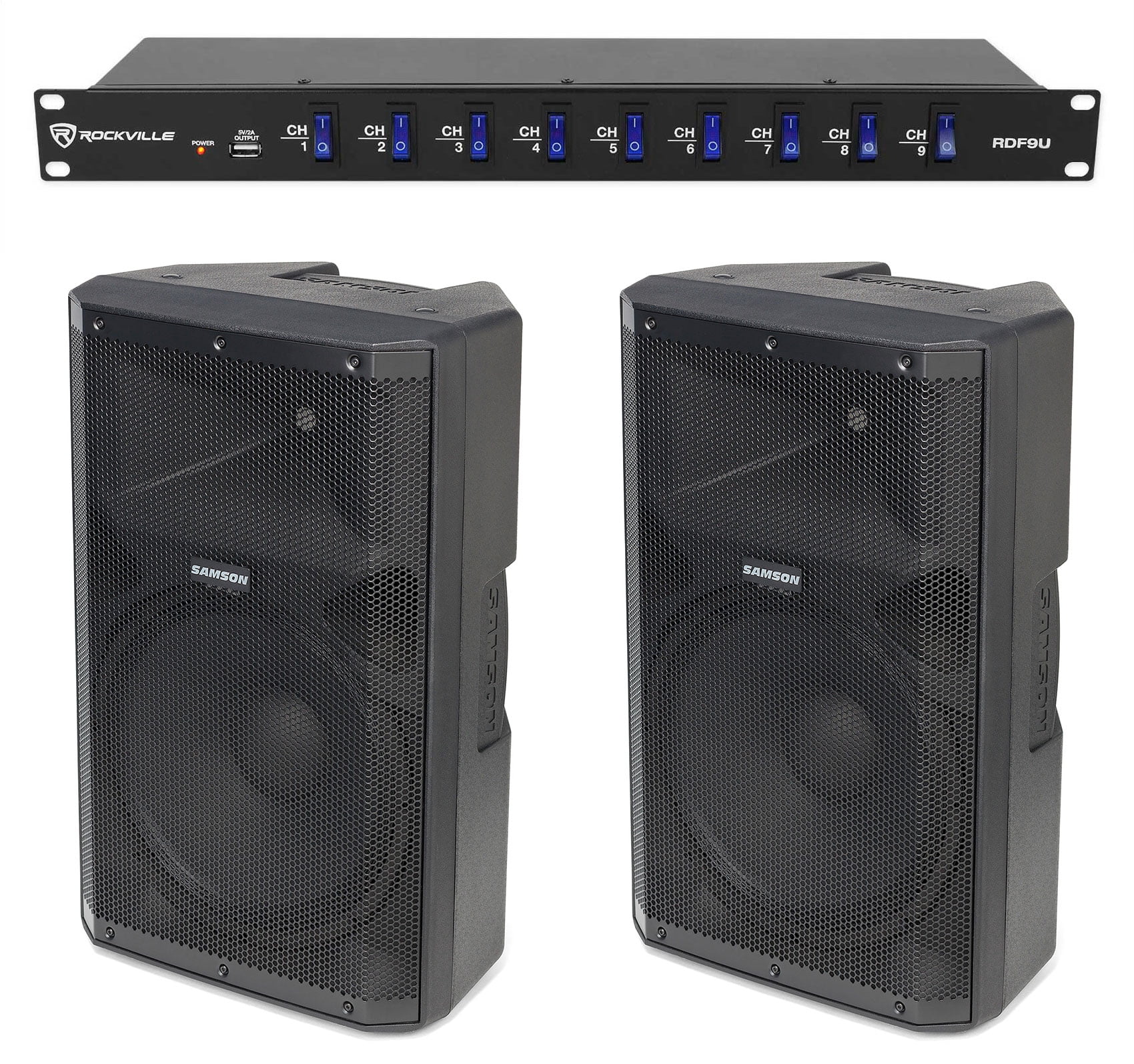 2) Samson RS115A 15" 400 Watt Powered DJ PA Speakers w/Bluetooth/USB