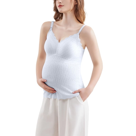 Admvng Nursing Cami Lace Trim Built-In Bra Adjustable Strap Comfortable Maternity Tank Top