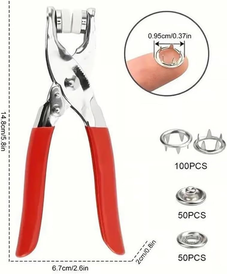 Sewing Kit with 100PCS Metal Buttons - Manual Pliers Tool Included, Snap Metal Button Kit with Tool for Fabric, Buttons and Pliers Tools Kits, Button System for DIY Crafts Clothe (Red-300pcs)
