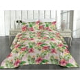 thumbnail image 2 of Ambesonne Tropical Vibes Quilted Bedspread Set 3 Pcs, Memphis Leaf Bloom, King, Dark Coral Fern Green, 2 of 4