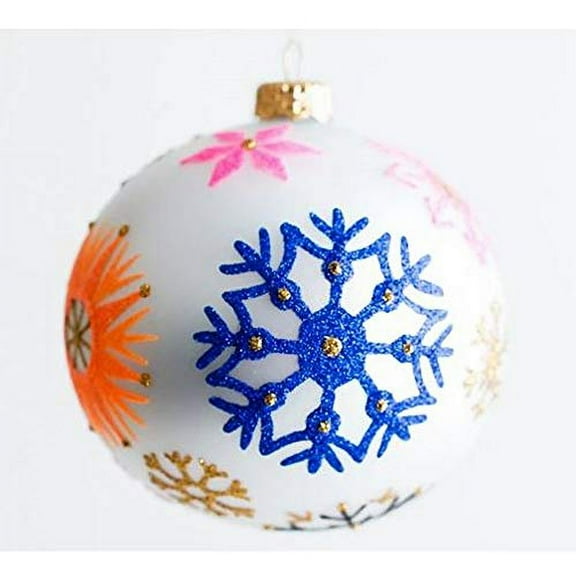 Blizzard Colorful Snowflakes Polish Glass Christmas Tree Ornament