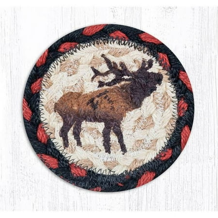 

5 in. Jute Round Winter Elk Printed Coaster